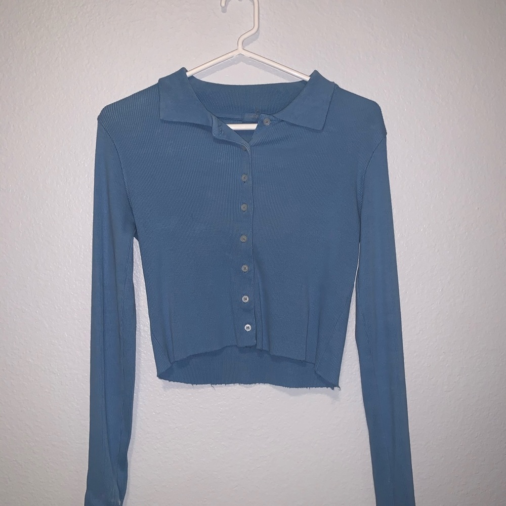 blue brandy melville long sleeve button top